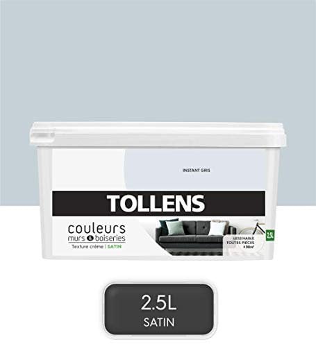 Tollens - Peinture Couleurs - Murs et Boiseries - Toutes pièces - Ultra résistante - Satin - Instant Gris - 2,5L = 30m2