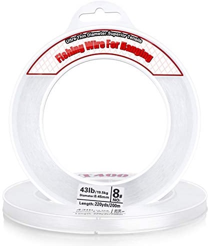 Acejoz 200m Angelschnur Auf Spule, 0,45mm Transparent Nylonschnur Tragkraft 18kg, Reißfest Nylonfaden Ideal Für Perlenschmuck Armbänder, Nähen Hobby, Aufhängen Ballongirlanden Dekoration