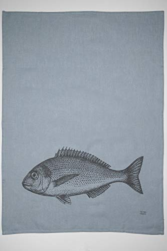 17;30 HOME Geschirrtuch, 100% Baumwolle, Fisch, umweltfreundlich, grau-braun, 50x70 cm