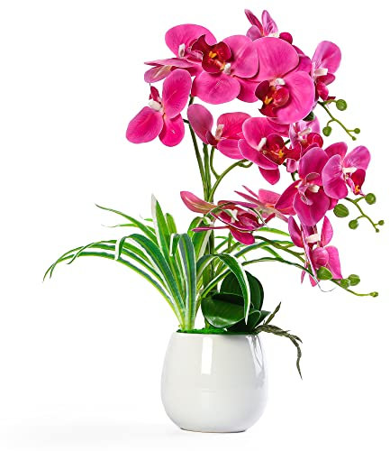 W&W künstliche orchideen im Topf wie echt, künstliche Orchidee Kunstblumen und kunstpflanzen mit Vase,48cm,Fuchsie