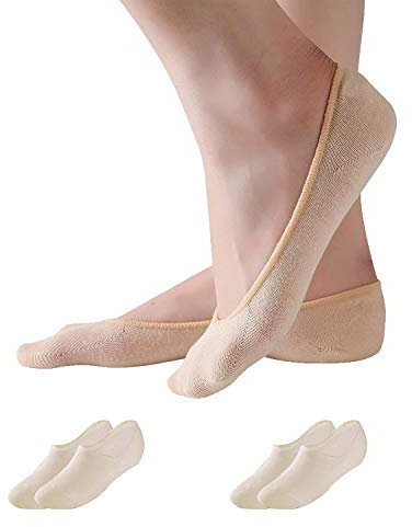 POMPEA 3 – 9 paires de protège-pieds unisexes baskets en coton avec antidérapant (noir, blanc, nu) 35 – 38,39 – 42,43 – 46, Nude -3 paires, 35