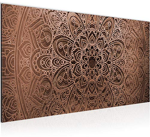 Runa Art Wandbild Mandala 1 Teilig 100 x 40 cm Modern Bild auf Vlies Leinwand Ornamente Wohnzimmer Schlafzimmer Beige Braun 101212c