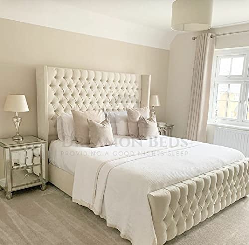 Wingback Bed Frame Double King Size Super King (Silver Plush, 4ft6 Double)
