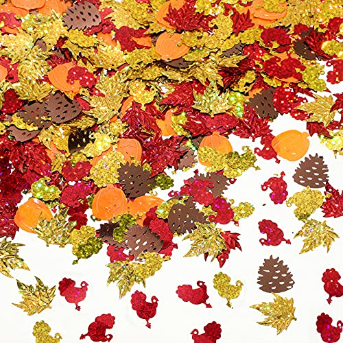 Herbst Konfetti Herbst Glitzer Paillette Konfetti Erntedankfest Konfetti Herbst Ahornblätter Truthahn Kürbis Konfetti Streudeko Tisch Dekoration für Erntedankfest Party Zubehör, 2,1 Unzen