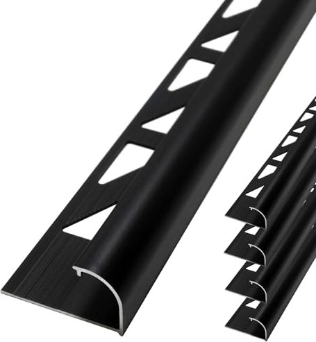 Dalsys Fliesenschiene Viertelkreisprofil Aluminium (eloxiert) Schwarz 2,5m x 8mm, 5 Stück, Rundprofil Halbrundprofil