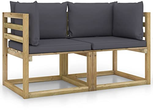 Susany 2 STK. Garten-Ecksofas mit Kissen Sofa-Eckteil Ecksofa Holzsofa Einzelsofa Loungesofa Gartensofa Terrassensofa Sofagarnitur Sitzgarnitur Gartengarnitur Kiefernholz Gartenmöbel Grün Imprägniert