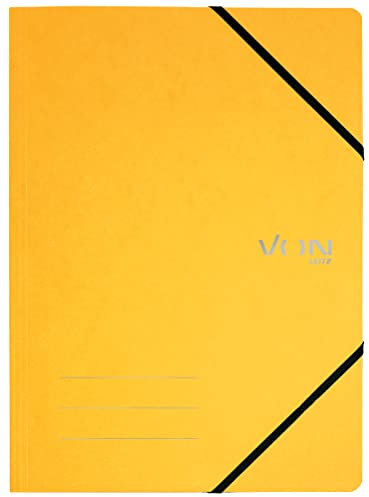 VON Leitz 5er Pack Dokumentenmappe A4, Mit Gummibandverschluss, Karton, Für 150 Blatt, leichte Projekt- & Papieraufbewahrung, Für Schule, Studium & Zuhause, Gelb, 30110015