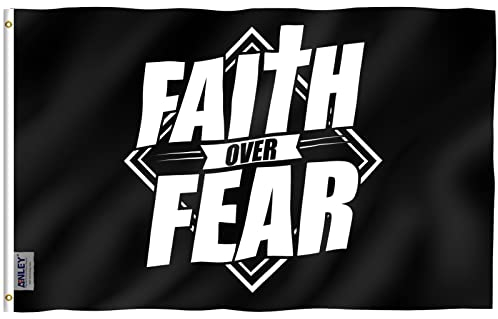 Anley Fly Breeze 3 x 5 Fuß Faith Over Fear Flagge – lebendige Farbe und lichtecht – Kopfzeile aus Segeltuch und doppelt genäht – Bibel Jesus Flaggen Polyester mit Messingösen 3 x 5 Ft
