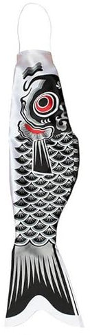 Japanischer Karpfen schwarz Fisch Windspiel 55 cm | Nylon hängender Windsack Windspiel Deko Garten Fische maritim