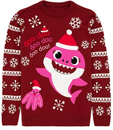 Baby Shark Mommy Christmas Jumper | Women Ladies Santa Hat Singing Animated Shark Doo Doo Doo Festive Red Knitted Sweater | Sing Dance Song Xmas Gifts