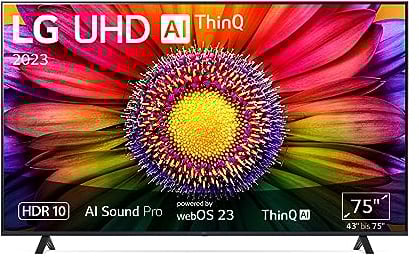 LG 75UR80006LJ 75, 4K UHD, Smart TV, HDR10, webOS23, Serie 80, Procesador Alta Potencia, Dolby Digital Plus, Alexa/Google Assistant