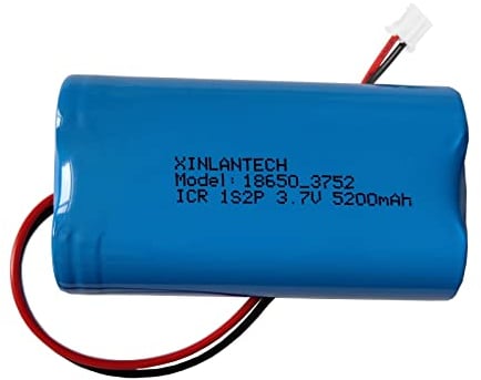 XINLANTECH Batteria al litio ricaricabile da 3,7 V, 5200 mAh, con spina JST PH2.0-2 pin per altoparlante Bluetooth, batteria a luce solare, batteria per lampada esterna, confezione da 1 batterie 1s2p