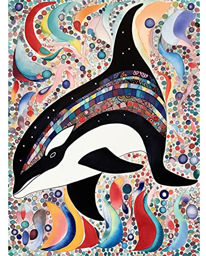 Artery8 Modern Folk Art Pattern Orca Whale Unframed Wall Art Print Poster Home Decor Premium