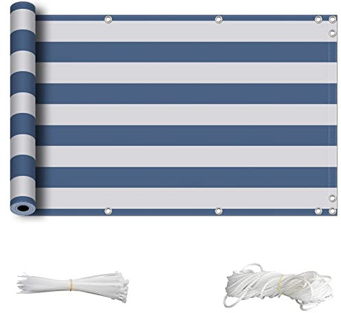 ZQXFZ Balkonverkleidung 80x650cm Balkonverkleidung Sichtschutz Terassen Sichtschutz Balkonschutz Ohne Bohren -Hellblaue Streifen.