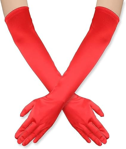 Hatstar Damen Handschuhe Lang | Satin Glamour Abendhandschuh | Accessoire zu Halloween, Karneval, Fasching, Hochzeit, Oper & Party Kostüm | für Damen & Mädchen (rot)