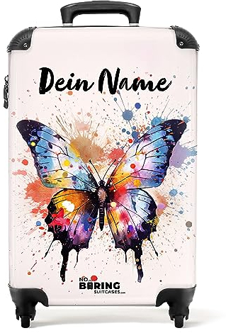 NoBoringSuitcases.com Valise Enfant, Valise Cabine, Valise Enfant Fille, Bagages Enfant, Valise Enfant Roulette, Bagage A Main, Valise Personnalisable 55x35x25cm (Papillon - Multicolore)