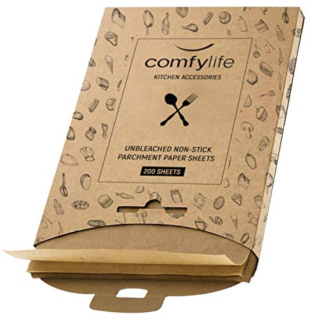 Comfylife 200 x Parchment Paper Sheets - No Curl, No Tear, No Burn Baking Paper (10 x 15 inch) – Precut Parchment Paper For Baking – No Chemical Unbleached Parchment Paper – Cookie Paper Baking Sheets