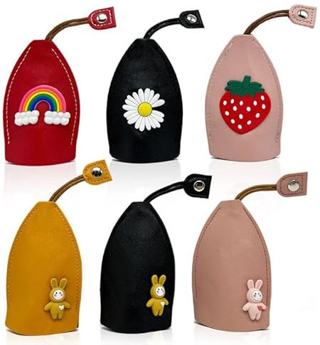 SKHAOVS 6 Pièces Étui en Cuir pour Clé Sac à Clés Rétractable Porte-clés à Tirette, Sac à Clés de Voiture Pochette Clef Voiture, Housse de Protection pour Clé Sac de Rangement pour Clés