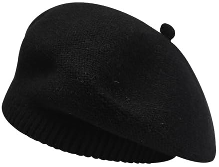 ZLYC Damen Winter Baskenmutze Klassische Barett Drucken Weich Warm Französische Mütze(Solid Schwarz)