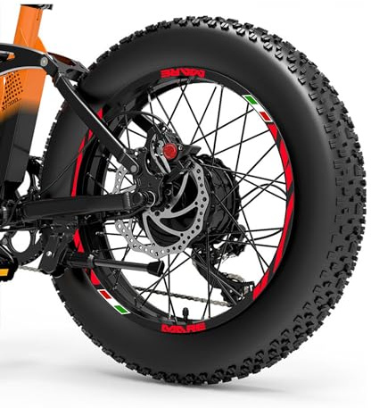 DualColorStampe Adesivi Cerchi Bici FAT BIKE 20'' Pollici Ruota Bici accessori Fat bike MTB Stickers Cerchi BANDIERA ITALIANA ITALIA - B0135 (Rosso Fluorescente)