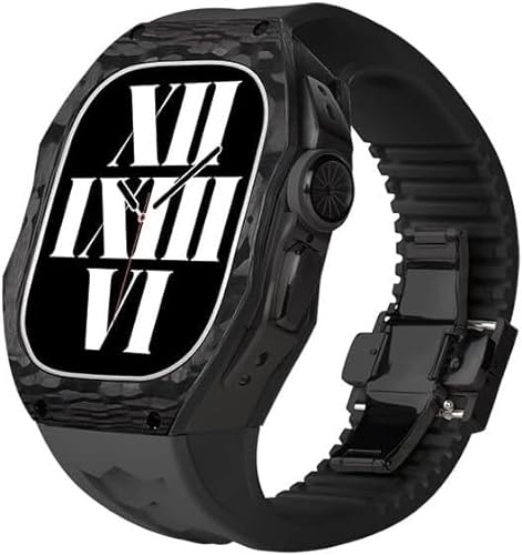 SKXMOD Carbon Fiber Rm Uhrengehäuse Fluorkautschuk Uhrenarmband Mod Kit, für Apple Watch Ultra 49 mm, Männer Militär Metallabdeckung Gummi Uhrenarmband und Stahlschnalle, für iWatch 8 49 mm, For Ultra