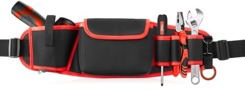 Sacoche à Outils Professionnelle, Réglable Porte-Outil Sac de Ceinture, Sac à outils Sacoche, Ceinture à Outil d'électricien, Pochette à Outils Organisateur, Sac de Ceinture de Jardin(Rouge)