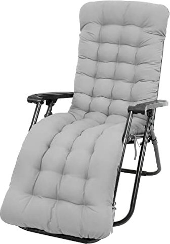 Coussin de Chaise Longue Bain de Soleil, Coussin Transat Jardin Exterieur avec Capuche Antidérapante, Coussin Matelassé Chaise Longue Épais, Coussin Transat pour Fauteuil Relax Lounge (Gris)