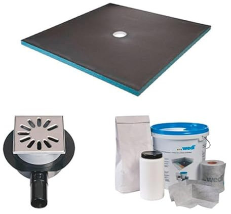Wedi Receveur de Douche à carreler 120 x 120 - kit Complet à carreler avec bonde Extra-Plate Horizontale et kit d'étanchéité