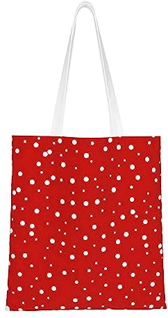 SSIMOO Modische Canvas-Tragetasche mit roten und weißen Punkten, personalisierte Handtasche, multifunktionale Tasche, elegant und minimalistisch, Rot und Weiß gepunktet, Einheitsgröße
