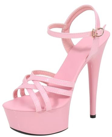 Minetom Damen Plateau Pumps High Heels Stiletto Schnallenschuhe Sandaletten Absatzschuhe Elegant Peep Toe Plattform Abend Party Hochzeit Sandalen A Rosa 41 EU