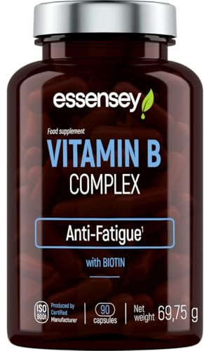 Essensey Vitamin B Complex -11 Active Ingredients - Biotin, Folic Acid - Revive Your Energy, Beat Fatigue and Improve Your Mood with 8 B Vitamins - 90 Vegetarian Capsules