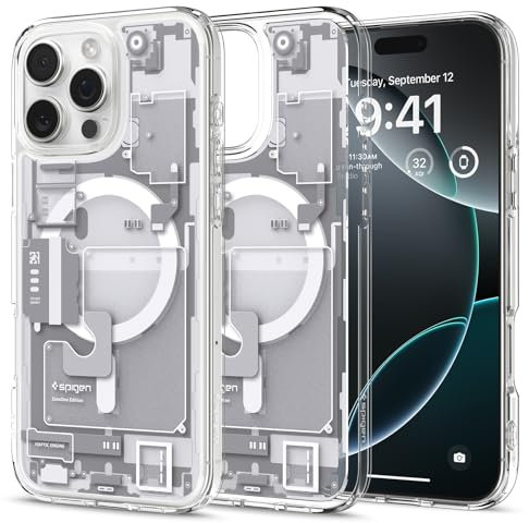 Spigen für iPhone 16 Pro Max Hülle [Anti-Yellowing] Ultra Hybrid MagFit Case Handyhülle Transparent Dünn Slim Kompatibel mit MagSafe -Zero One White