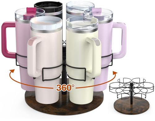 Kssiaz Portavasos para Stanley, Soporte Giratorio para Botellas de Agua para Tazas Stanley de 40oz, Soportes para Tazas para Mostrador, Organizador de Vasos Almacenamiento de Cocina, Vintage Marrón