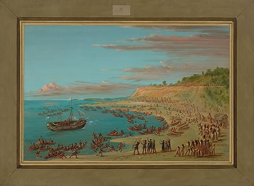 LynSet Klassische Malerei Leinwand Plakat Leinwand Bilder Kunstdruck Die Einfahrt in Den Hafen Von Mackinaw August Von George Catlin Ölgemälde Kunstdruck für Bürodekoration 60x90cm