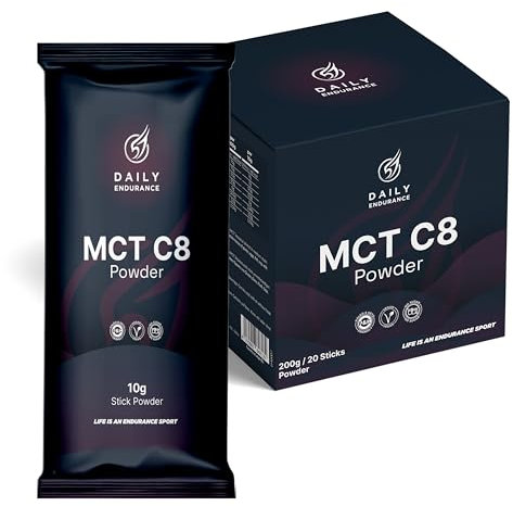 MCT Öl Pulver - Sticks - Ketone & Ketose - MCT Öl C8 - Ballaststoffe - Keine Zusatzstoffe Ohne Zucker - Vegan - 20 Sticks à 10 g - Geschmacksneutral - Daily Endurance