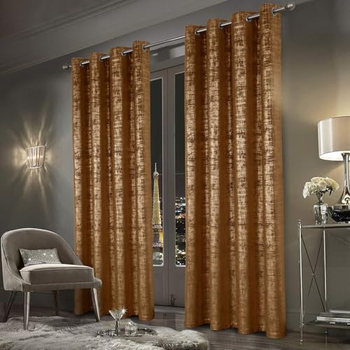 always4u 100 % Verdunkelungsvorhänge aus goldfarbenem Samt, Wärmeisolierung, weicher und knitterfreier Stoff, Doppel-Vorhang mit Ösen, für Schlafzimmer, Wohnzimmer, Küche, Karamell, 140 x 175cm, 2