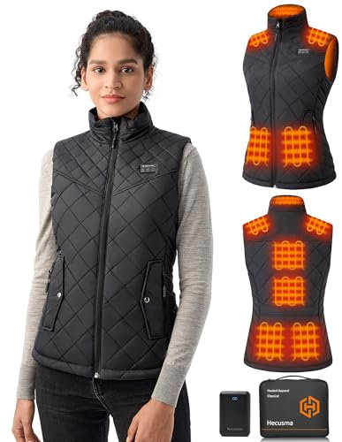 Hecusma Heated Gilet Womens with Power Bank 16000mAh 7.4V, Heated Vest Women with 9 Heating Zones Electric Lightweight for Skiing Cycling