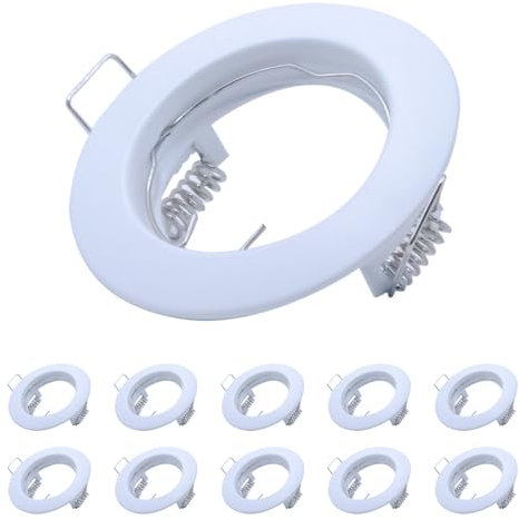 Recessed Ceiling Light Mounting Frame with GU10 Lamp Holder, Aluminum Frame Round Recessed Spotlights Trim Ring Fitting GU10 Downlight Frame for Bathrooms Kitchen 50mm Bulb, Pack of 10(White)