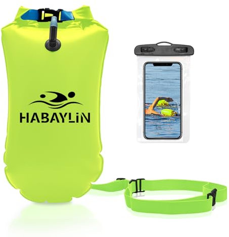 Habaylin 20L Swim Buoy, Swim Buoy with Storage for Kids and Adults, Waterproof Inflatable Dry Bag Safety Float for Water Sports, Open Water Swimmers, Triathletes, Kayakers and Snorkelers