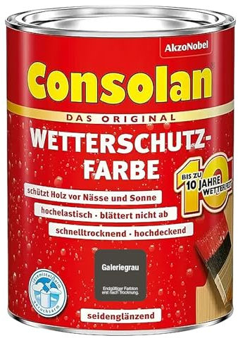 Consolan Vernice resistente alle intemperie, protezione coprente del legno per esterni, grigio delfino, 750 ml