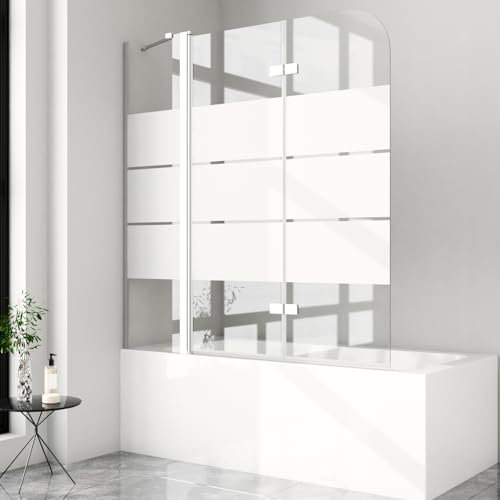 Duschwand für Badewanne 160x140cm 3-teilig Duschwand Badewannenaufsatz mit festem Segment Badewannenfaltwand Duschtrennwand Duschabtrennung für Badewanne, 6mm ESG Sicherheitsglas
