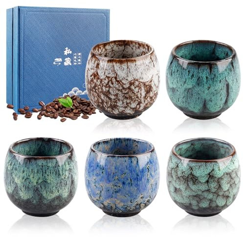 BORDEAG Tasses A Expresso,Lot De 5 110 Ml Céramique Tasse A Cafe,Tasse À Café Expresso En Céramique,Tasses À Café En Céramique Pour Expresso,Moka,Macchiato,Thé,Cadeaux De Noël
