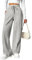 PINSPARK Damen Jogginghose High Waist Sporthose Weites Bein Sweatpants mit elastischem Bund Yogahose Trainingshose Fitness Sweathose Baggy Freizeithose mit Taschen Hellgrau L