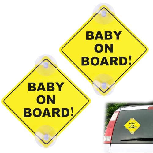 2 Stück Baby an Bord Auto Warnschilder,Baby on Board Aufkleber Auto Mit 2 Saugnäpfen,Baby on Board Aufkleber Auto,12X12Cm Sicherheits Autoschild,Kinderautoschild,Für Autofenster Wiederverwendbar(Gelb)