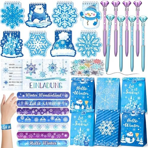 vamei Frozen Mitgebsel Kindergeburtstag 6 7 8 9 10 Jahre, Give Aways Gastgeschenk Kindergeburtstag mit Kristall Diamant Stift Notizbuch Einladungskarten Geburtstag Sticker Party Mitbringsel Mädchen