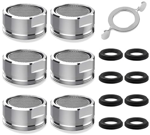 SANGFUN 6 Stück Wasserhahn-Perlator, Spültisch-Hahnsieb, M24 Wasserhahn Perlator, für Küchen und Badarmaturen, inklusive 8 Dichtungen und 1 Chromschlüssel