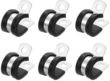 sourcing map 1/2(14mm) Cable Clamp, 304 Stainless Steel Rubber Cushioned Insulated Clamp R Shape Metal Clamp Tube Holder for Pipe Hose Wire Cord Installation 6Pcs