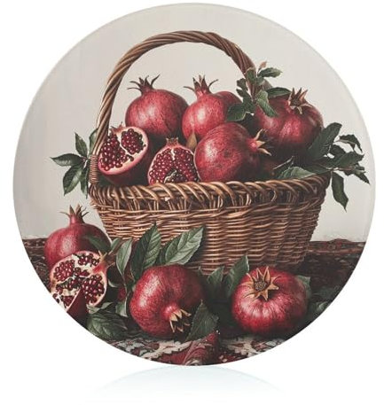 Pomegranates in Basket Cutting Board for Kitchen Round Pattern Chopping Block Tempered Glass Cutting Board Non-Slip Glass Cutting Board Personalized Cut Mats for Home