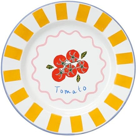Talking Tables Bon Appetit Handmade Enamel Dinner Plate with Tomato Design - Durable, Lightweight, Perfect for Outdoor Dining, Picnic, Camping, Beach - Stylish Summer Tableware Dishwasher Safe 25cm