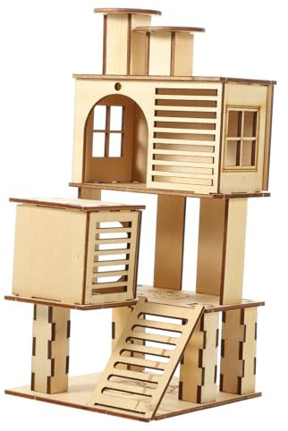 BELLIFFY Hamsterhaus Aus Natürlichem Holz Mit Rutsche Und Leiter Lebensraum Spielplatz Für Hamster Meerschweinchen Und Kleine Haustiere